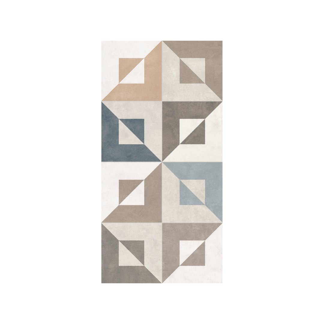 Azulejo Blues Cubic Mix Lux 29,1x58,4 cm com acabamento brilhante e design geométrico