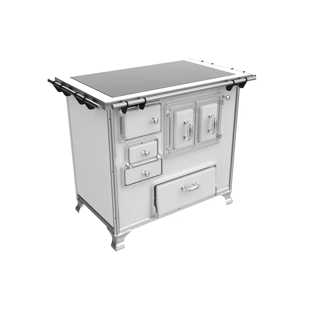 Fogão a Lenha com chapa vitrocerâmica e forno com porta dupla